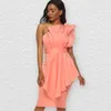 Women Pink Irregular Big Size Ruffles Sling Dress Strapless Sleeveless Loose Fit Fashion Tide Summer 7D0018 210421
