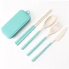 Wheat Straw Folding Cutlery Set Collapsible Portable Reusable Knife Fork Spoon Chopsticks Kits for Student Camping