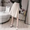 オフィスレディーススカートシングルブレストラインヴィンテージストリートファッション韓国語Somens HarjukuオールマッチMIDI 210506