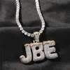 Men Women Gold Plated Bling CZ Diamond DIY Custom Name Letter Name Pendant Necklace With 24inch Rope Chain