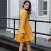 Żółta elegancka moda damska sukienka 210524