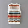 Za Striped Openwork Cropped Vest Sweater Women Sleeveless O Neck Vintage Pullover Female Fashion Loose Spring Sweaters Top 210602