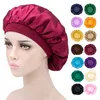 Femmes fille couleur unie Satin Bonnet chapeau de nuit casquettes de sommeil couvre-chef de bain soins des cheveux bonnet élastique