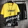 Men's Tracksuits In The Summer Of 2021 Leisure Suit Double Color Letters Printing T-shirt And Black Shorts Two-piece Outfit