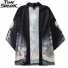 Jaqueta de quimono japonês voando branco dragão harajuku hip hop homens japão streetwear verão roupa fina solta 210811