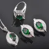 Necklace Earrings Set & Eye Design Bridal Women's Wedding Silver Color Green Crystal Ring And QZ0234