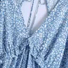 夏の女性のヒョウの印刷ディープVネックフリルミニドレス女性長袖服カジュアルな女性ルースヴェスティドD7552 210430