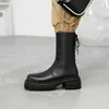 Stivali da donna invernali in vera pelle con punta tonda alla caviglia per le donne Chunky Platform Party Scarpe casual Donna Tacchi 210528