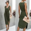 Frauen Sommerkleid Solide Ärmellos Lässige Lose Damen Tankkleid A-Linie Sommerkleid Frauen Knielanges Midikleid Weibliche Vestidos 210416