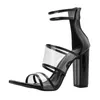 Dress Shoes Women's Pvc Clear Thick Heel Black High Pointed Toe Roman Sandals Summer Women Zandalias De Mujer Verano #3
