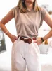 Donna za Moda Solid 95% cotone Spallina T-shirt Vintage O-Collo senza maniche Top Casual Ragazze Streetwear 210702