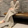 여자 두 조각 바지 플러스 크기 세트 여성 의류 2021 가을 의류 높은 패션 정장 뚱뚱한 자매 스웨터 와이드 다리