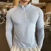 Koszulki do biegania Kompresja Z Długim Rękawem Mężczyźni Fitness Tshirt Spandex Elastyczne Szybkie Suche Sporty Kulturystyka Szkolenia Zipper Kołnierz Koszulki