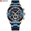 Curren Herrenuhr Blaues Zifferblatt Edelstahlband Datum Herren Business Herrenuhren Wasserdicht Luxus Herren Armbanduhren für Männer 210407