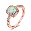 Vigselringar Geometrisk Square Stone Engagement Ring Enkel Mode Vit Blå Grön Opal Vintage Rose Gold Färg för Kvinnor