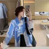 Korobov estate nuove donne camicette coreano manica lunga blu stampa blusas mujer collar di turn-down sorajuku shirt femminile 210430