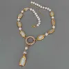 Y：Ying Zoetwater Grown Grown White Biwa Pearl Rectangle Round Pearl Y-Drop Ketting 18.5 "