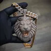 Mens Hip Hop Jewelry High Quality Gold Plated Full Sparkling CZ Big Lion Pendant Necklace for Men Punk Necklace