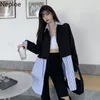 Nepee Women Blazers Vintage Patchwork Paski Dorywczo Kobieta Kurtki Koreańskie Kostiumy Chic Streetwear Długie Płaszcz Topy Kobiet 94612 210422