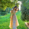 Été Floral Design Élégant Midi Robes Femmes À Manches Courtes Vintage Sangle Robes Une Épaule Robe Coréenne 210521