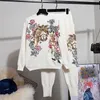 Autumn Winter Tops Women Korean Fashion Sequin Embroidery Flower Loose Knitted Sweater + Harem Pants Two Piece Set Ladies 220315
