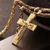 Collana da uomo Catena con pendente a croce grande Mens Collane cristiane in acciaio inossidabile color oro Gioielli maschili Bling ghiacciati