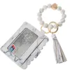 Mode PU Läder Armband Plånbok Keychain Party Favel Tassels Bangle Key Ring Holder Kortväska Silikon Beaded Wristlet WSDF