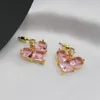 Giappone e Corea del Sud Sweet Stud Struttura di alta qualità Love Zircon Orecchini Gemma rosa a forma di cuore Luce Lusso Moda Donna Trendy