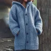 Kadın Hırka Kazak Ceket Sıcak Ceket Gevşek Yün Örme Ceket Sonbahar Kış Kadın Uzun Hırka Boy Kapüşonlu 210518
