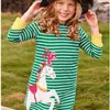 Jumping mètres à manches longues Stripe Princesse Coton Robes Animaux Applique Enfants Filles Casual Vêtements scolaires pour 18-6T bébé 210529