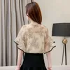 Vrouwen chiffon kant shirt Koreaanse lente zomer blouse onregelmatige korte mouwen flare mouw O-hals bedrukte bloem tops 3546 210521