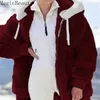 Mulheres grossas quentes casaco de inverno sólido manga comprida macio peludo peludo jaquetas de pele outerwear fêmea feminino plus tamanho zipper sobretaat 211018