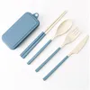 Vete halm vikning bestick set barn kniv gaffel spoon chopsticks bärbara dinnerware kits för resor och camping