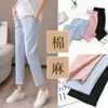 Été mince lin pantalons de maternité taille basse coton ventre vêtements pour femmes enceintes grossesse pantalons décontractés 210918