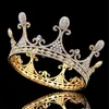 Barokowa Queen King Gold Bride Tiara Crown Headdress Prom Bridal Tiaras and Crowns Wedding Włosy Biżuteria Akcesoria Pageant X0625