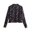 Vintage Vrouwen Kersen Print Shirts Mode Dames Turn Down Collar Tops Streetwear vrouwelijke chique ruches blouses 210527