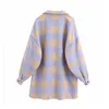 Revers manches longues simple boutonnage Plaid mode femmes veste Style coréen lâche rétro chaud Double poche Chic femme manteau hauts 210507