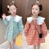 Toddler Girls Dress Floral Party Dress For Girls Lace Neck Children Dress Spring Autumn Girls Costumes Kids 210412