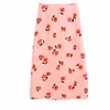 Women Summer Sweet Casual Skirts ZA High waist Print Split fork Female Elegant Fashion Street Mid-Calf Skirt Clothing 210513