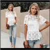 T-Shirt Tops & Tees Clothing Apparel Drop Delivery 2021 Womens Fashion Lightweight Short Flowy Sleeves Glam White Lace Peplum Top Aq6Jc