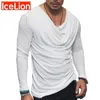 IceLion Spring T shirt Men Fashion Fold Design Solid T-shirt Long Sleeve Hip Hop Streetwear Slim Fit Men's Tshirt Tops 210706