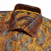 Hi-tie 100% zijde luxe zwart goud borduurwerk paisley jurk shirt mannen lange mouw heren casual button-down shirts uitloper 210721