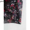 Весна осенние женщины винтажные цветочные печатающие сексуальные V шеи с длинным рукавом эластичная талия A-Line шифон Maxi платье Vestido 210514