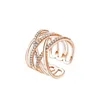 Pierścionki ślubne Rose Gold Korean Fashion Tibetan Sliver Whole Sale Sale Multi-Wayer Cross Otwarty dla kobiet Pave Ustawienie CZ KJZ028