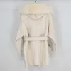 OFTbuy prawdziwy futro płaszcz zimowych kobiet luźny naturalny kołnierz kaszmirowy wełna łączy odzież dziewiarna streetwear oversize 210928