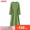 Tangada أزياء المرأة الأخضر انتظر قبالة قطع اللباس وصول طويلة الأكمام السيدات فستان طويل 3H350 210609