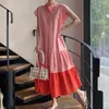Vestido de patchwork en contraste Vestido de verano para mujer Collor con cordones en la cintura suelta Swing vestidos de manga corta voladora 210427