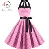 Kadınlar Polka Dot Baskı Yaz Elbise Seksi Retro Beyaz Halter Vintage Artı Boyutu Robe Femme Pin Up Rockabilly Parti 220308