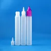 100 ensembles/lot 15 ml flacons compte-gouttes en plastique licorne avec bouchons en cristal longs embouts minces bouche large remplissage facile PE liquide huile jus liquide 15 ml