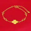 Cadena de trébol de cuatro hojas para mujer, pulseras con dijes de placa de oro de 24k JSGB230, regalo de boda a la moda, pulsera chapada en oro amarillo con flores para mujer